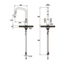 Clearwater Kira KIR20BN Double Lever Tap with Twin Spray Pull-Out  Brushed Nickel PVD