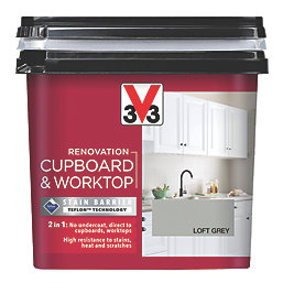 V33 Renovation Cupboard & Worktop Paint Satin Loft Grey 750ml