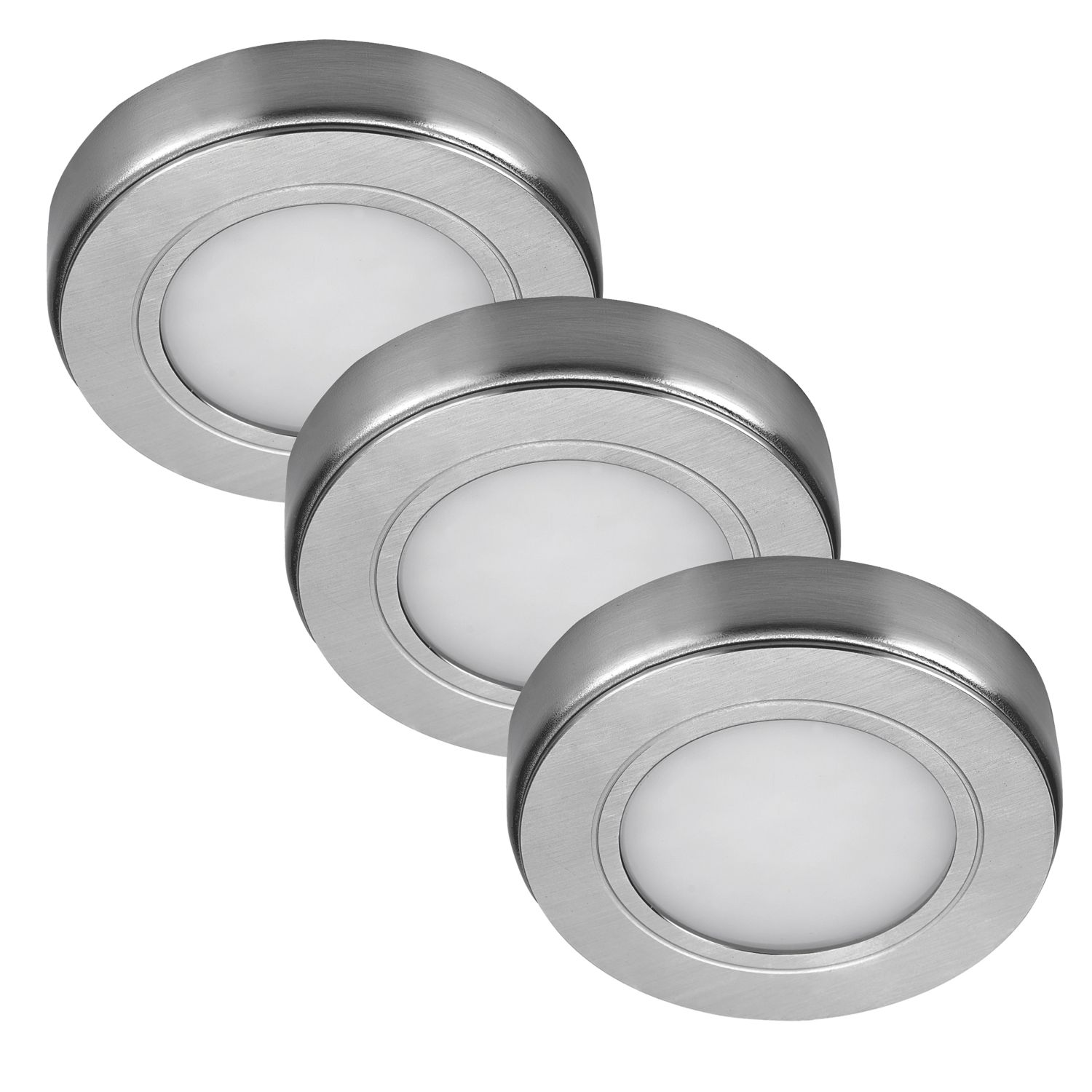 Sensio Hype TrioTone Round LED Cabinet Downlights Brushed Steel 6W 170-190lm 3 Pack (576PH)