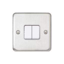MK Contoura 10A 2-Gang 2-Way Switch  Brushed Stainless Steel with White Inserts