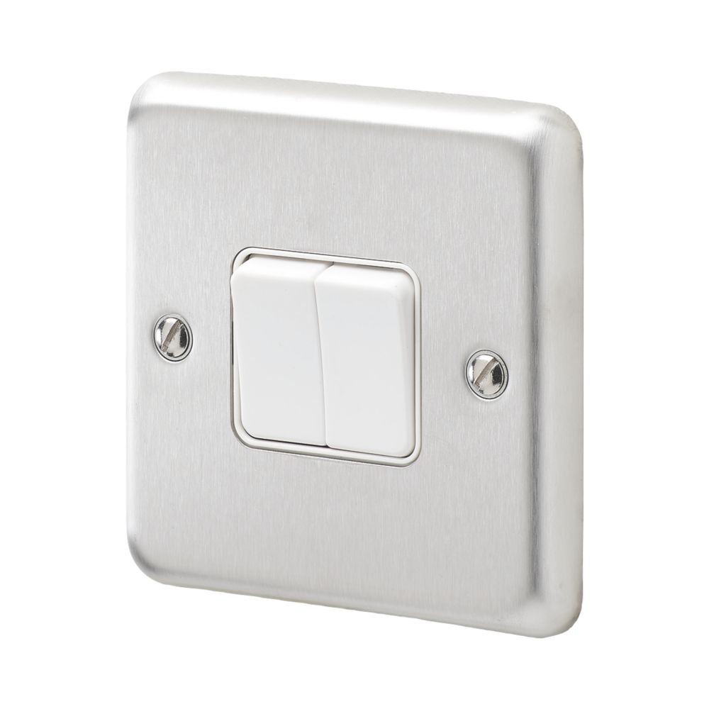 MK Contoura 10A 2-Gang 2-Way Switch Brushed Stainless Steel with White ...