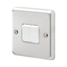 MK Contoura 10A 2-Gang 2-Way Switch  Brushed Stainless Steel with White Inserts