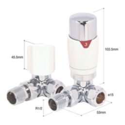 Towelrads  15mm x 1/2" White Corner Modern Thermostatic Radiator Valve & Lockshield