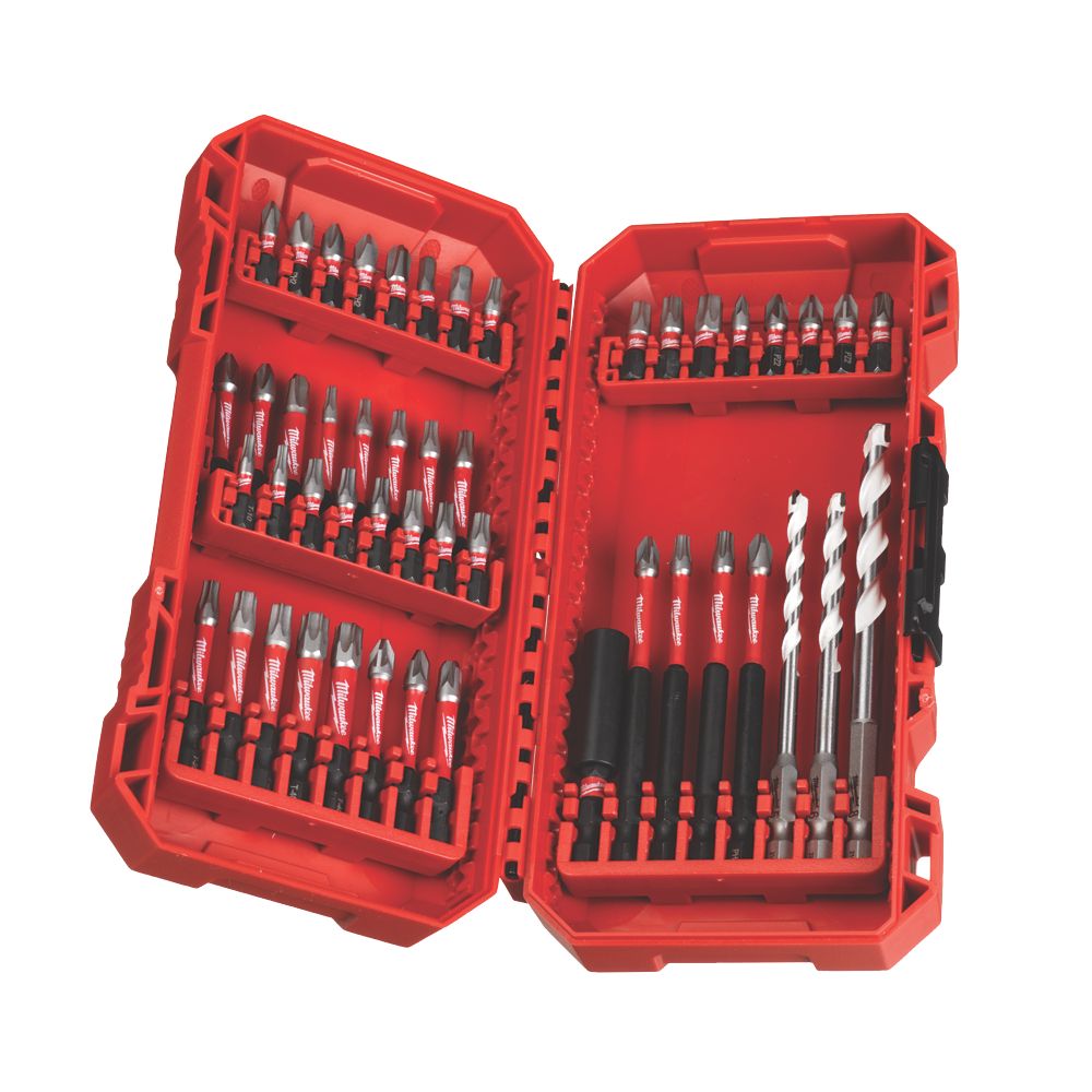 Milwaukee SHOCKWAVE 1/4 Hex Shank Mixed Impact Duty Bit Set CD D/Drive 48  Pieces - Screwfix