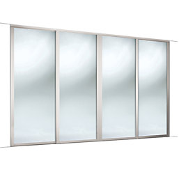 Spacepro  4-Door Sliding Wardrobe Door Kit Dove Grey Frame Mirror Panel 2898mm x 2260mm