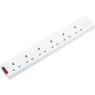 Masterplug 13A 6-Gang Unfused Rewireable Trailing Socket + Power Indicator with LED White