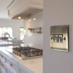 British General Nexus Metal 10AX 3-Gang 2-Way Light Switch  Antique Brass