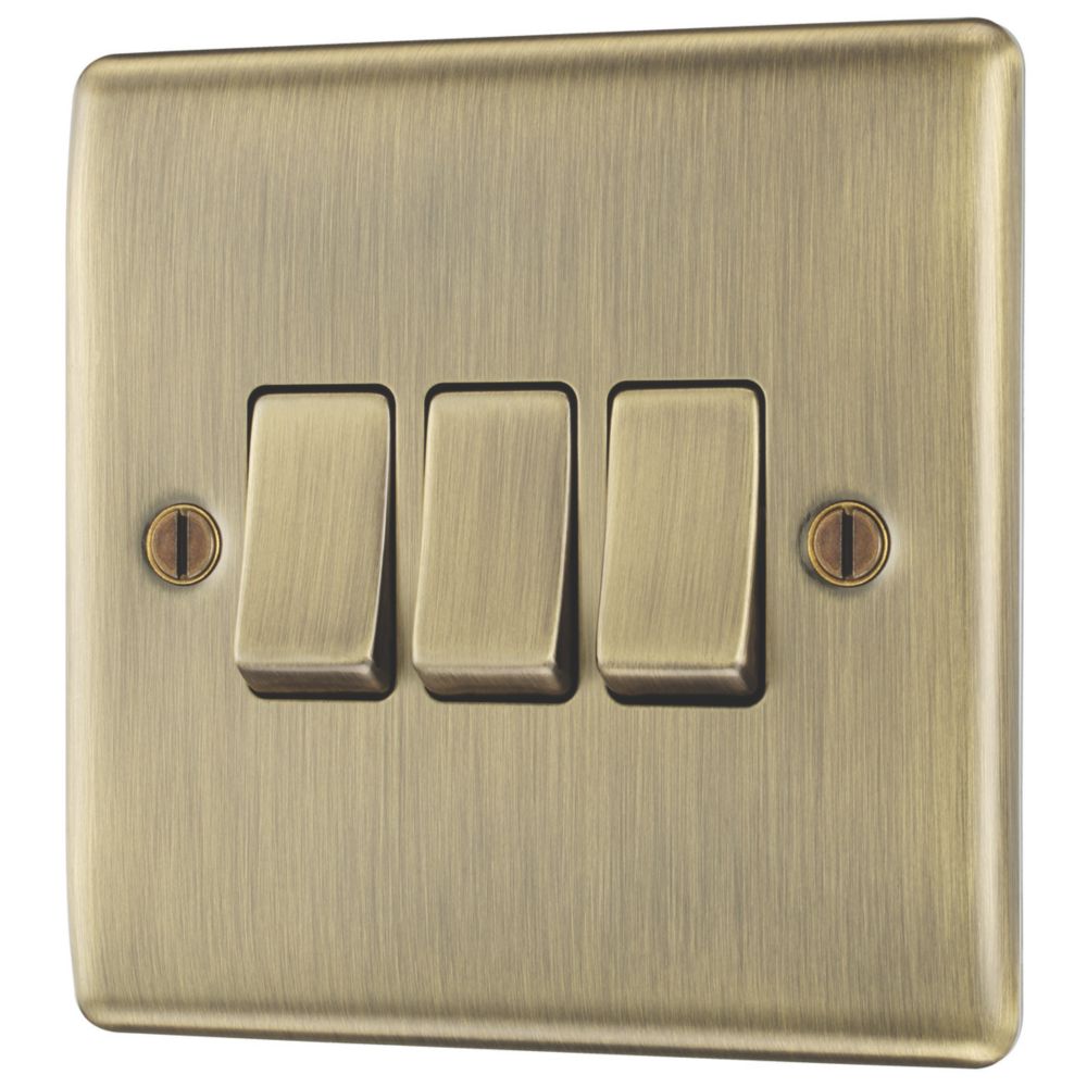 British General Nexus Metal 10AX 3-Gang 2-Way Light Switch  Antique Brass