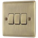 British General Nexus Metal 10AX 3-Gang 2-Way Light Switch  Antique Brass
