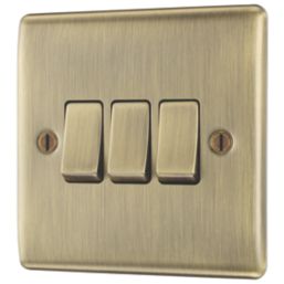 British General Nexus Metal 10AX 3-Gang 2-Way Light Switch  Antique Brass