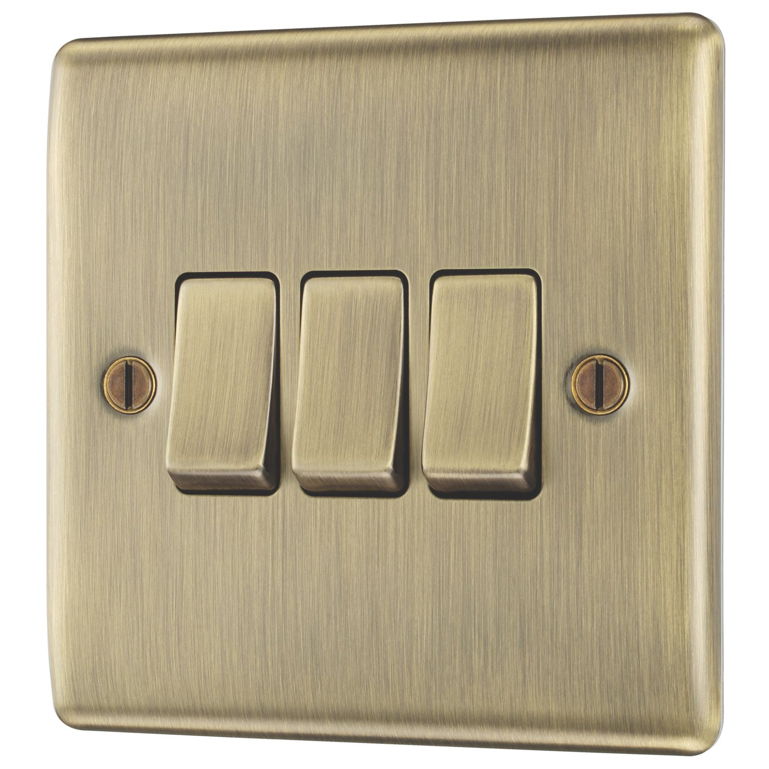 British General Nexus Metal 10AX 3-Gang 2-Way Light Switch Antique Brass (57897)