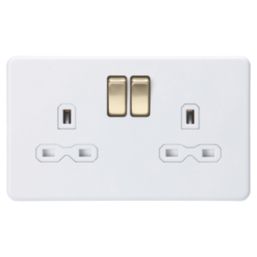 Knightsbridge  13A 2-Gang 2-Pole Switched Socket Matt White