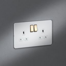 Knightsbridge  13A 2-Gang 2-Pole Switched Socket Matt White