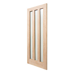Modern 3-Frosted Light Unfinished Oak Wooden Traditional Internal Door 1981mm x 686mm