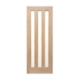 Modern 3-Frosted Light Unfinished Oak Wooden Traditional Internal Door 1981mm x 686mm