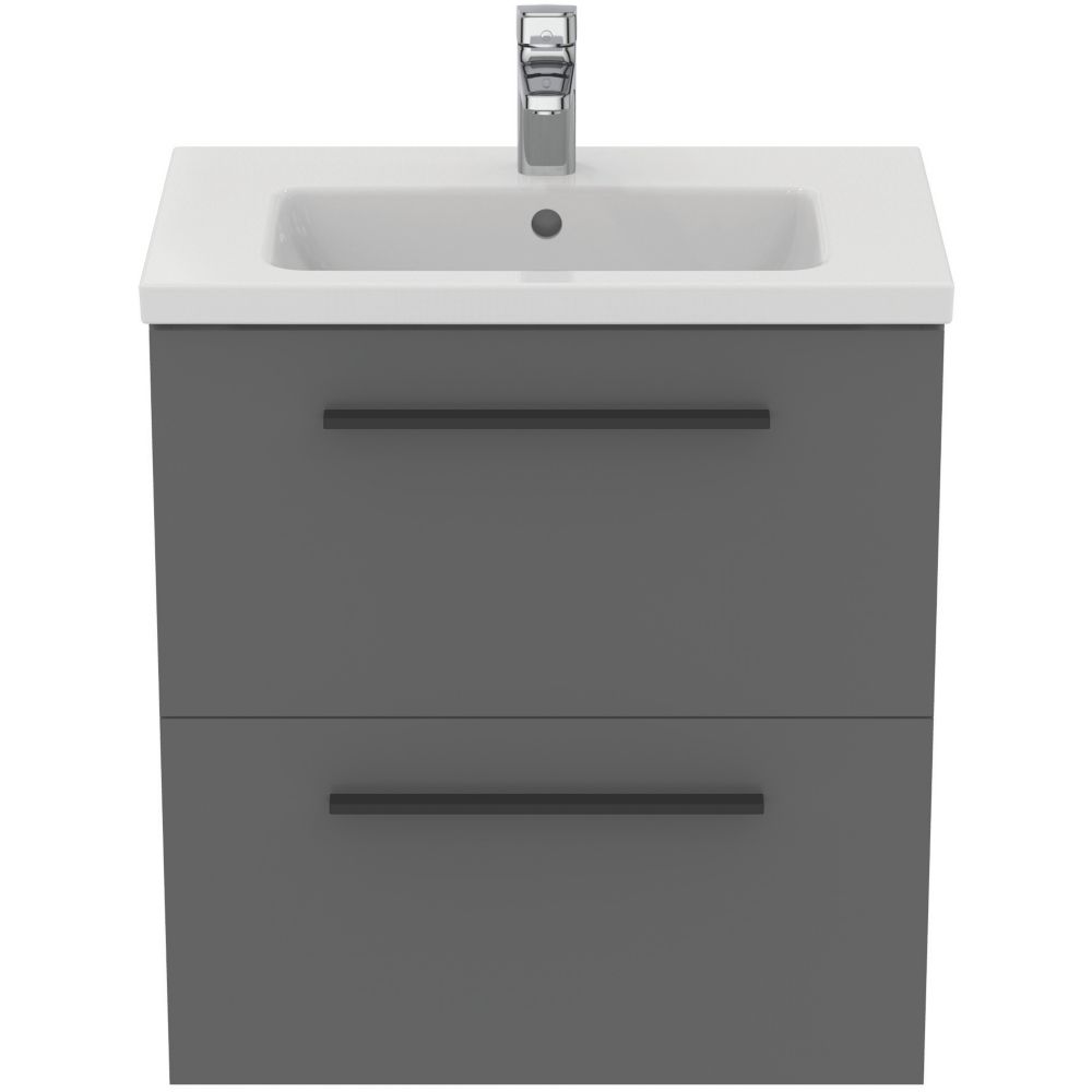Ideal Standard i.life S Wall Hung Vanity Unit with Black Handles & Basin Matt Grey 600mm x 375mm x 665mm