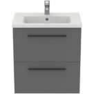 Ideal Standard i.life S Wall Hung Vanity Unit with Black Handles & Basin Matt Quartz Grey 600mm x 375mm x 665mm
