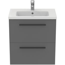 Ideal Standard i.life S Wall Hung Vanity Unit with Black Handles & Basin Matt Quartz Grey 600mm x 375mm x 665mm