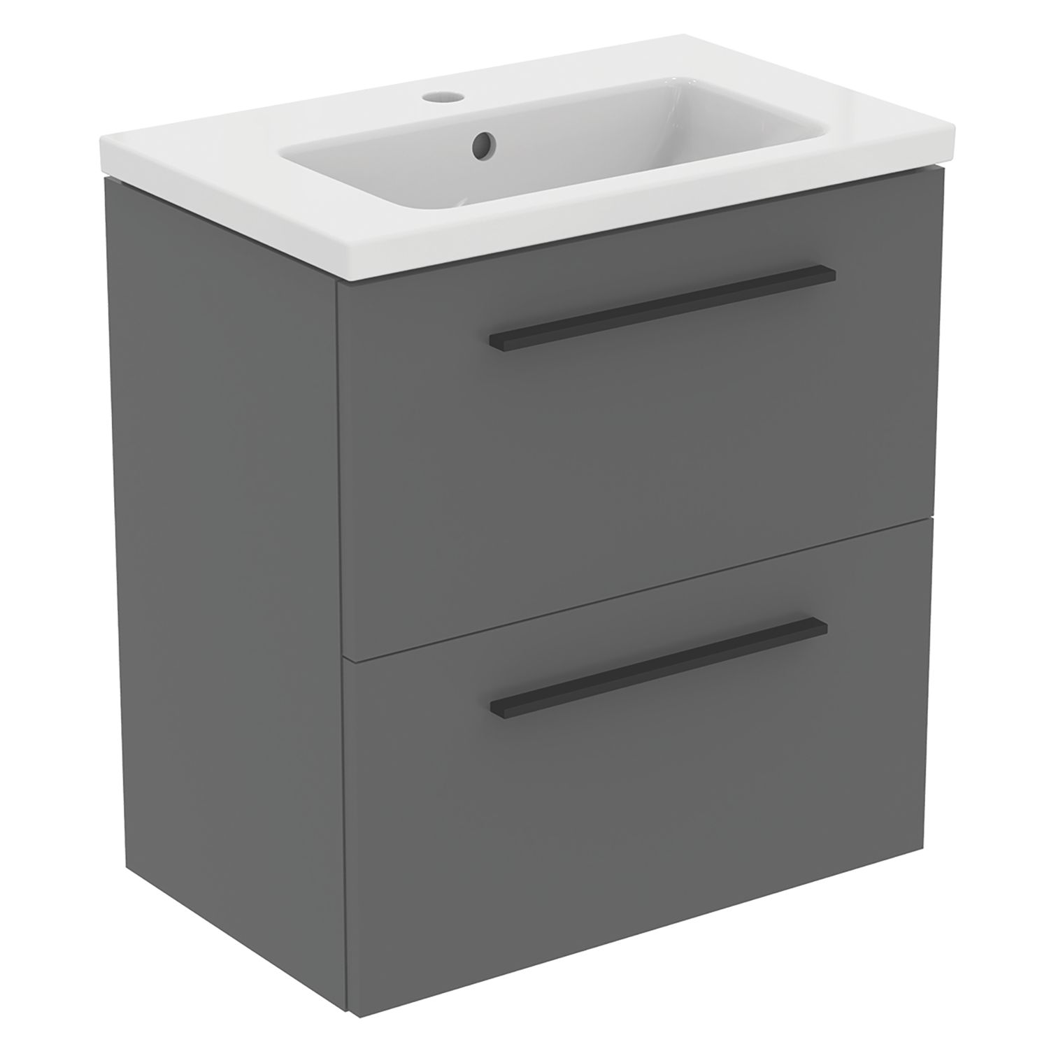 Ideal Standard i.life S Wall Hung Vanity Unit with Black Handles & Basin Matt Quartz Grey 600mm x 375mm x 665mm (578HM)