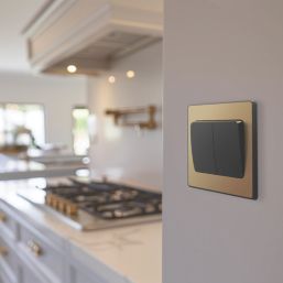 British General Evolve 20A 16AX 2-Gang 2-Way Wide Rocker Light Switch  Satin Brass with Black Inserts