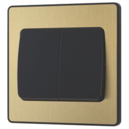 British General Evolve 20A 16AX 2-Gang 2-Way Wide Rocker Light Switch  Satin Brass with Black Inserts