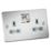 Knightsbridge  13A 2-Gang DP Switched Double Socket Brushed Chrome  with Colour-Matched Inserts