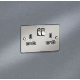 Knightsbridge  13A 2-Gang DP Switched Double Socket Brushed Chrome  with Colour-Matched Inserts