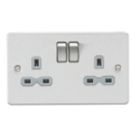 Knightsbridge  13A 2-Gang DP Switched Double Socket Brushed Chrome  with Colour-Matched Inserts