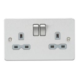 Knightsbridge  13A 2-Gang DP Switched Double Socket Brushed Chrome  with Colour-Matched Inserts