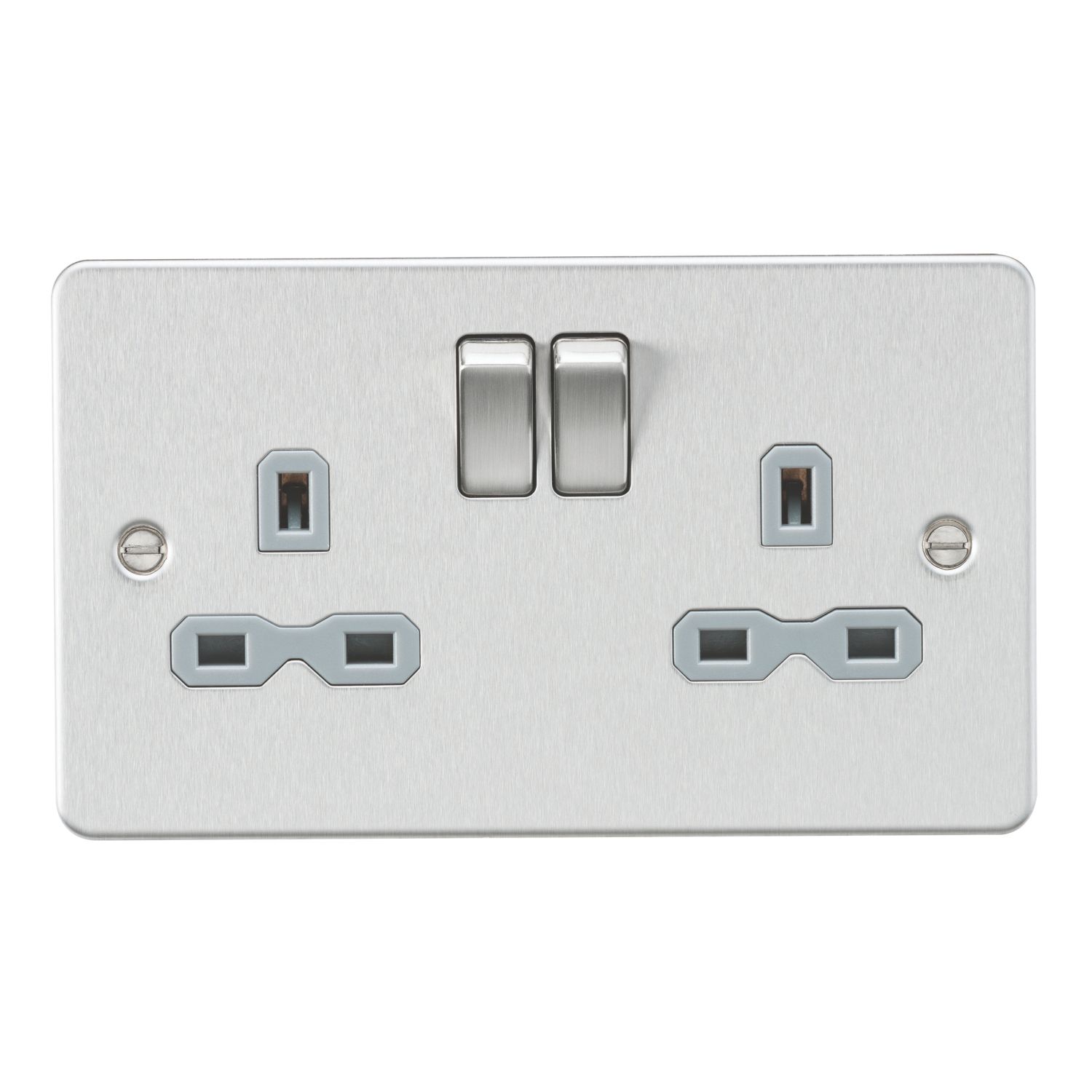 Knightsbridge 13A 2-Gang DP Switched Double Socket Brushed Chrome with Colour-Matched Inserts (578TX)