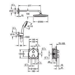 Grohe Precision 250 Round HP Rear-Fed Concealed Chrome Thermostatic Shower System