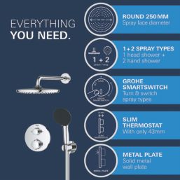 Grohe Precision 250 Round HP Rear-Fed Concealed Chrome Thermostatic Shower System