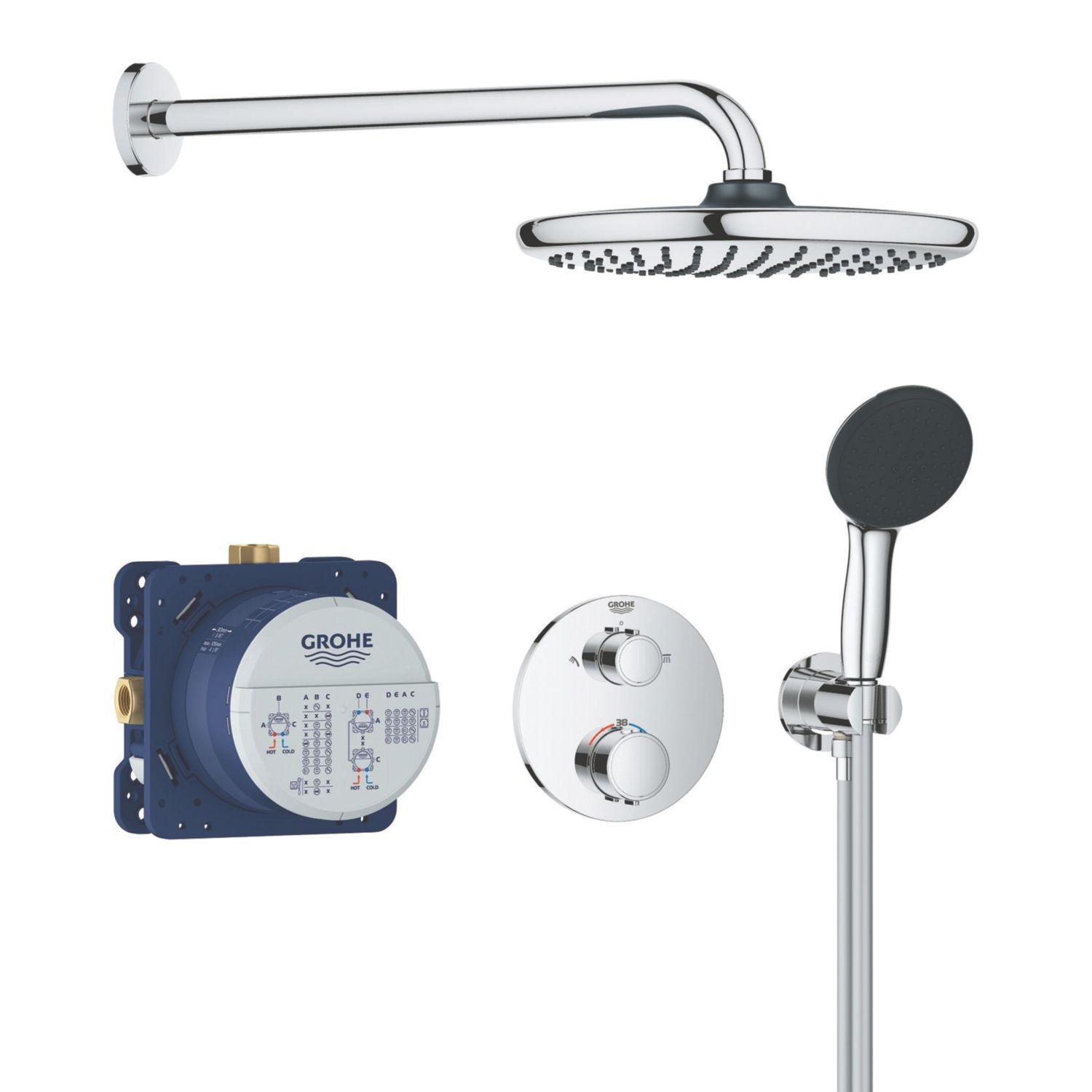 Grohe Precision 250 Round HP Rear-Fed Concealed Chrome Thermostatic Shower System (578YX)