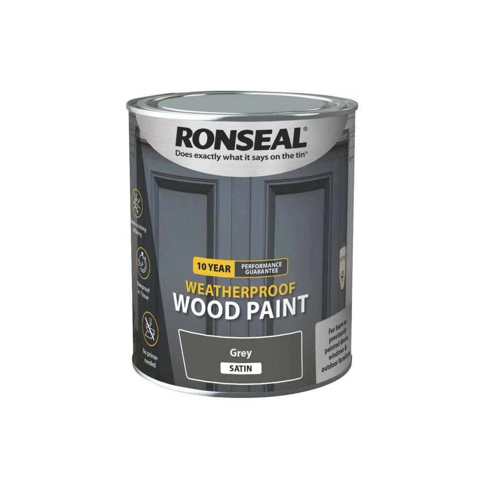 Ronseal - 10 Year Weatherproof Wood Paint Grey Satin 750ml 