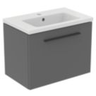 Ideal Standard i.life S Wall Hung Vanity Unit with Black Handle & Basin Matt Quartz Grey 600mm x 375mm x 475mm