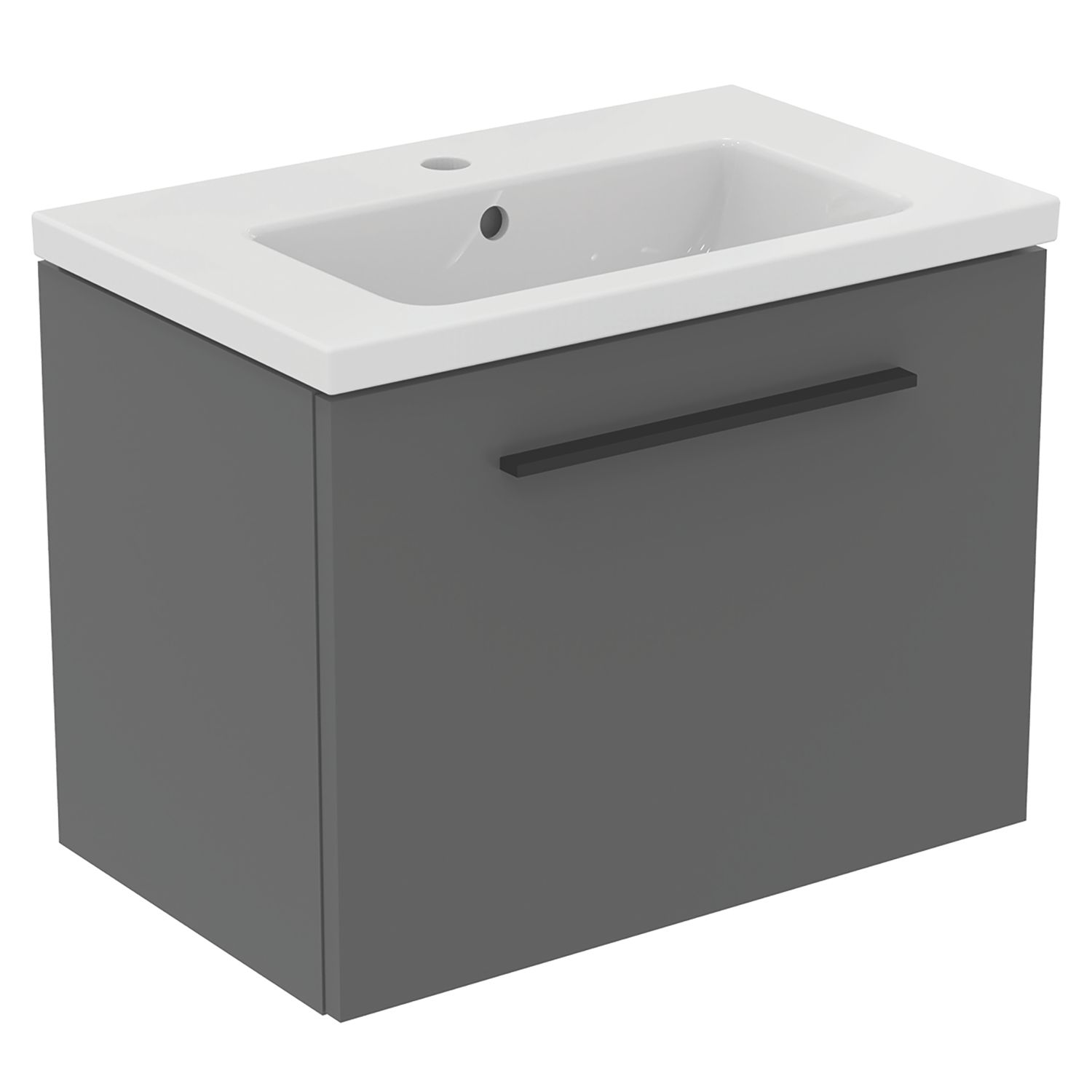 Ideal Standard i.life S Wall Hung Vanity Unit with Black Handle & Basin Matt Quartz Grey 600mm x 375mm x 475mm (579HM)