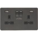 Knightsbridge  13A 2-Gang SP Switched Socket + 2.4A 12W 2-Outlet Type A USB Charger Smoked Bronze with Black Inserts