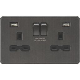 Knightsbridge SFR9224SB 13A 2-Gang SP Switched Socket + 2.4A 2-Outlet Type A USB Charger Smoked Bronze with Black Inserts