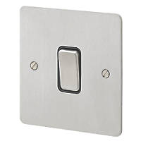 MK Edge 20AX 1-Gang 2-Way Light Switch  Brushed Stainless Steel with Black Inserts