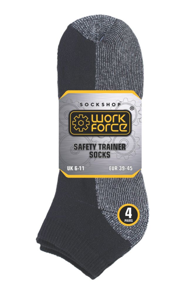 SockShop Heavy Duty Safety Trainer Socks Black Size 6-11 4 Pairs - Screwfix