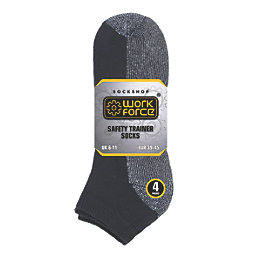 SockShop  Heavy Duty Safety Trainer Socks Black Size 6-11 4 Pairs