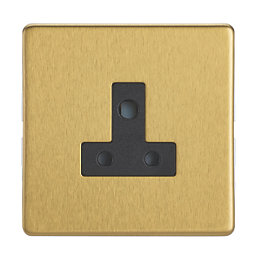 Contactum Lyric 5A 1-Gang Unswitched Round Pin Socket Brushed Brass with Black Inserts