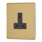 Contactum Lyric 5A 1-Gang Unswitched Round Pin Socket Brushed Brass with Black Inserts