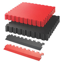 Garage Floor Tile Company X Joint Double Garage Interlocking Floor Tile Pack Black / Red 27m² 117 Pieces