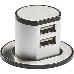 Knightsbridge  2.4A 12W 2-Outlet Type A Pop-Up USB Charger Brushed Chrome