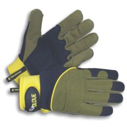 ClipGlove Shock Absorber   Synthetic Leather Gardening Gloves Navy / Khaki Large