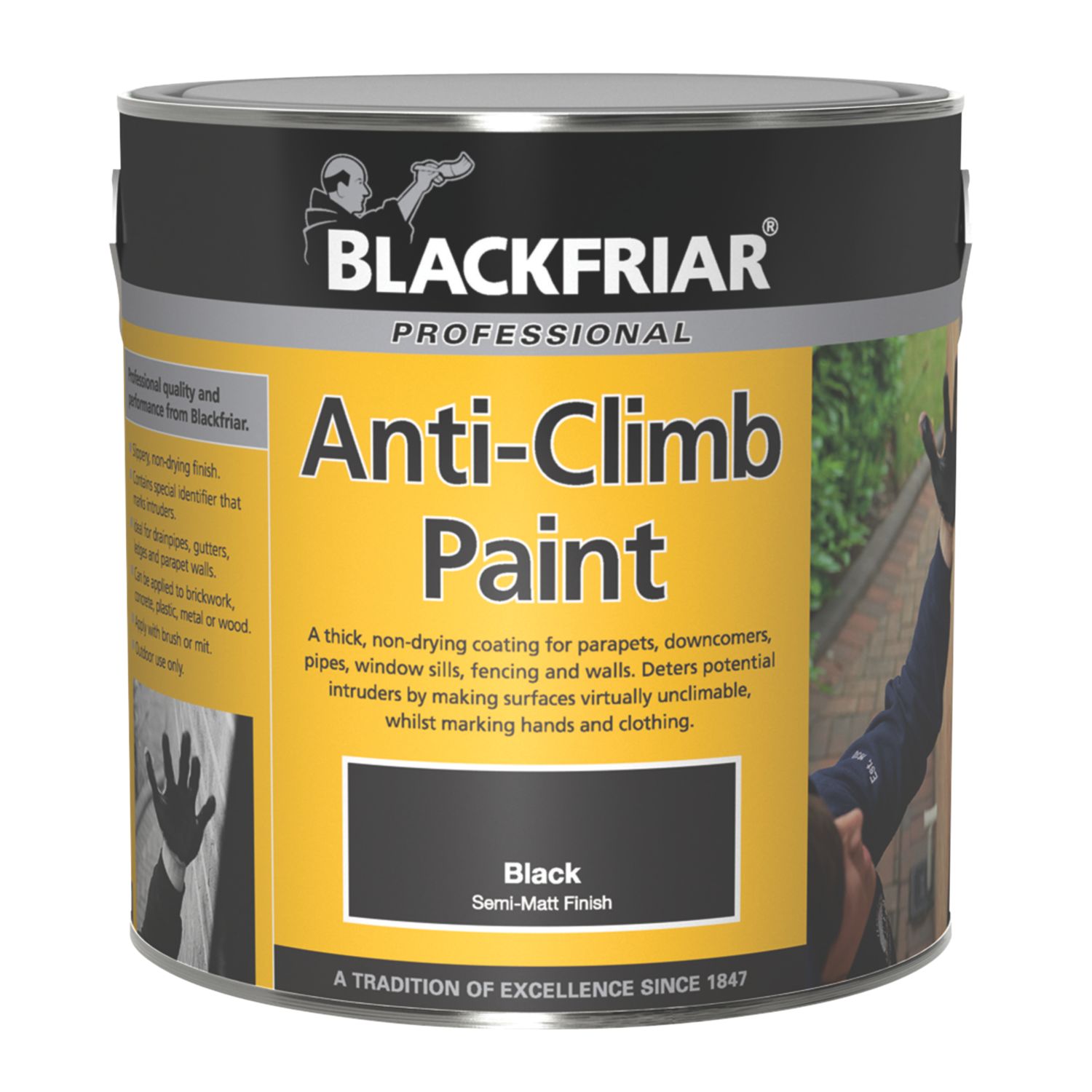 Blackfriar 1Ltr Black Semi-Matt Anti Climb Multi Surface Paint (5810P)