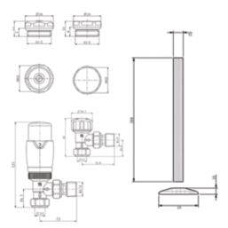 ETAL Danva 15mm x 1/2" Brushed Brass Angled & L/S Modern Thermostatic Radiator Valve & Lockshield