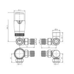 Reina Modal TRV 15mm x 15mm Anthracite Corner & L/S Designer Thermostatic Radiator Valve & Lockshield