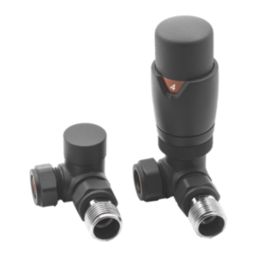 Reina Modal TRV 15mm x 15mm Anthracite Corner & L/S Designer Thermostatic Radiator Valve & Lockshield